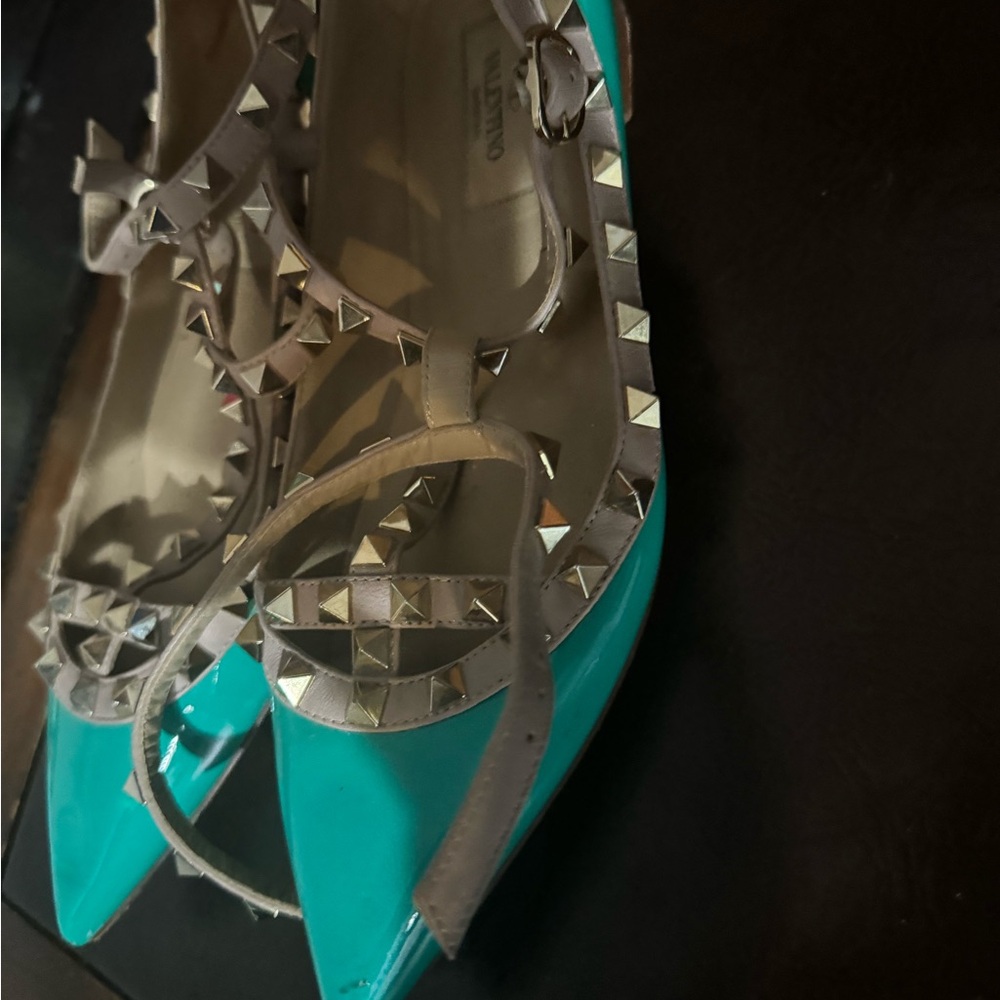 Valentino Rockstud Seafoam Blue Flats -36.5 - Picture 5 of 16
